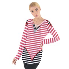 Heart Stripes Symbol Striped Women s Tie Up Tee by Nexatart