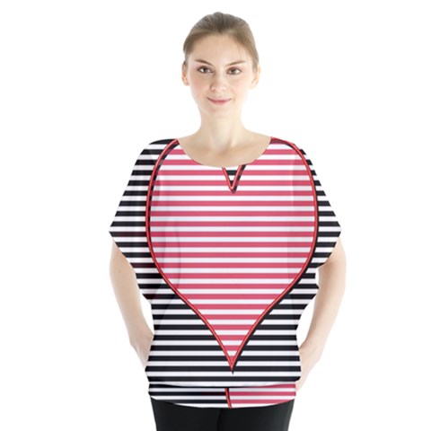 Heart Stripes Symbol Striped Blouse by Nexatart