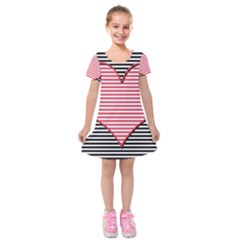 Heart Stripes Symbol Striped Kids  Short Sleeve Velvet Dress by Nexatart