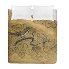 Birds Figure Old Brown Duvet Cover Double Side (full/ Double Size) by Nexatart