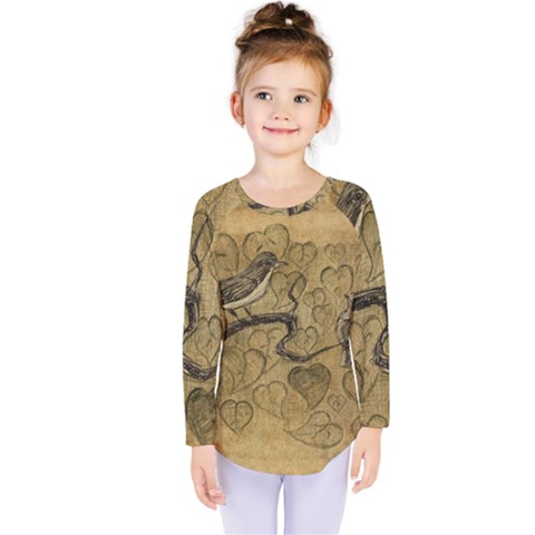 Birds Figure Old Brown Kids  Long Sleeve Tee by Nexatart