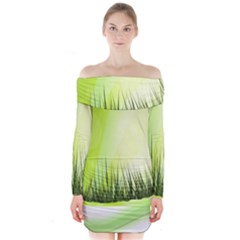 Green Background Wallpaper Texture Long Sleeve Off Shoulder Dress by Nexatart