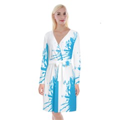 Blue Stain Spot Paint Long Sleeve Velvet Front Wrap Dress by Mariart