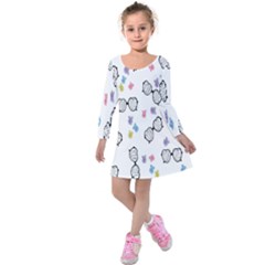 Glasses Bear Cute Doll Animals Kids  Long Sleeve Velvet Dress by Mariart