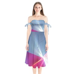 Light Means Net Pink Rainbow Waves Wave Chevron Red Shoulder Tie Bardot Midi Dress by Mariart