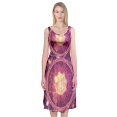 A Gold And Royal Purple Fractal Map Of The Stars Midi Sleeveless Dress by jayaprime