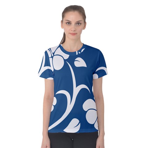 Blue Hawaiian Flower Floral Women s Cotton Tee by Mariart