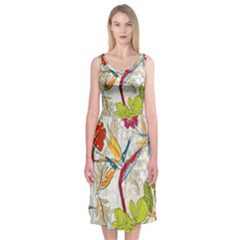 Flower Floral Red Green Tropical Midi Sleeveless Dress by Mariart