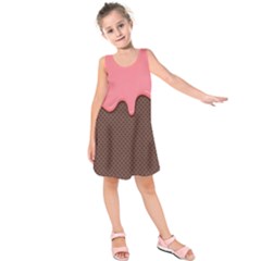 Ice Cream Pink Choholate Plaid Chevron Kids  Sleeveless Dress by Mariart