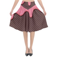 Ice Cream Pink Choholate Plaid Chevron Flared Midi Skirt by Mariart