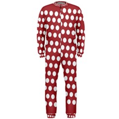 Pink White Polka Dots Onepiece Jumpsuit (men)  by Mariart