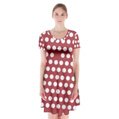 Pink White Polka Dots Short Sleeve V-neck Flare Dress by Mariart