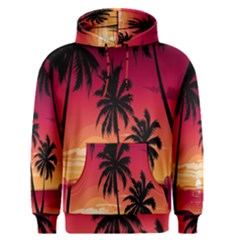 Nature Palm Trees Beach Sea Boat Sun Font Sunset Fabric Men s Pullover Hoodie by Mariart