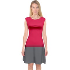 Red Gray Flag Line Horizontal Capsleeve Midi Dress by Mariart