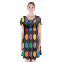 Polka Dots Rainbow Circle Short Sleeve V-neck Flare Dress by Mariart