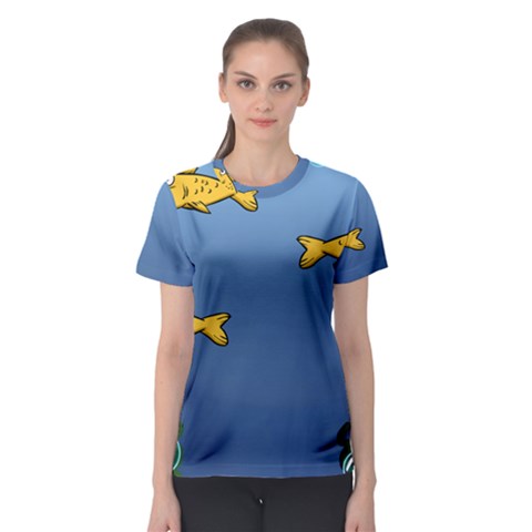 Water Bubbles Fish Seaworld Blue Women s Sport Mesh Tee by Mariart