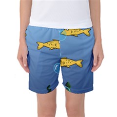 Water Bubbles Fish Seaworld Blue Women s Basketball Shorts by Mariart