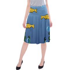 Water Bubbles Fish Seaworld Blue Midi Beach Skirt by Mariart