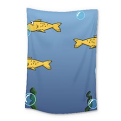 Water Bubbles Fish Seaworld Blue Small Tapestry by Mariart