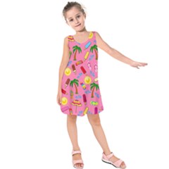 Beach Pattern Kids  Sleeveless Dress by Valentinaart