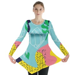 Behance Feelings Beauty Waves Blue Yellow Pink Green Leaf Long Sleeve Tunic  by Mariart