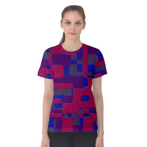 Offset Puzzle Rounded Graphic Squares In A Red And Blue Colour Set Women s Cotton Tee by Mariart