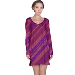 Maroon Striped Texture Long Sleeve Nightdress by Mariart