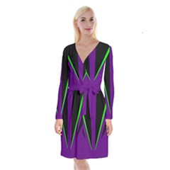 Rays Light Chevron Purple Green Black Line Long Sleeve Velvet Front Wrap Dress by Mariart