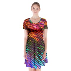 Rainbow Shake Light Line Short Sleeve V-neck Flare Dress by Mariart