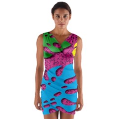 Vintage Unique Graphics Memphis Style Geometric Leaf Green Blue Yellow Pink Wrap Front Bodycon Dress by Mariart