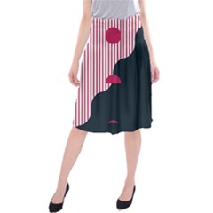 Waves Line Polka Dots Vertical Black Pink Midi Beach Skirt by Mariart