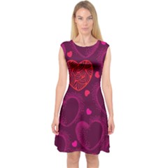 Love Heart Polka Dots Pink Capsleeve Midi Dress by Mariart