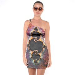 The Eye Of Julia, A Rainbow Fractal Paint Swirl One Soulder Bodycon Dress by jayaprime