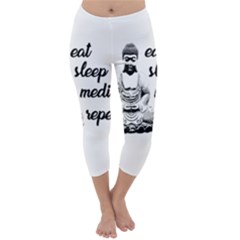 Eat, Sleep, Meditate, Repeat  Capri Winter Leggings  by Valentinaart