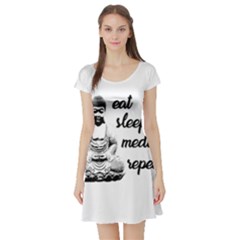 Eat, Sleep, Meditate, Repeat  Short Sleeve Skater Dress by Valentinaart