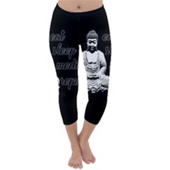 Eat, Sleep, Meditate, Repeat  Capri Winter Leggings  by Valentinaart