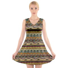 Aztec Pattern V-neck Sleeveless Skater Dress by BangZart