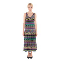 Aztec Pattern Cool Colors Sleeveless Maxi Dress by BangZart