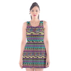 Aztec Pattern Cool Colors Scoop Neck Skater Dress by BangZart