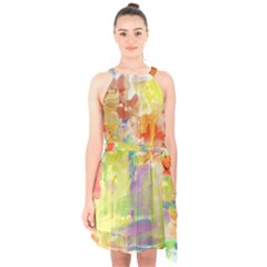 Paint Texture                 Halter Collar Waist Tie Chiffon Dress by LalyLauraFLM