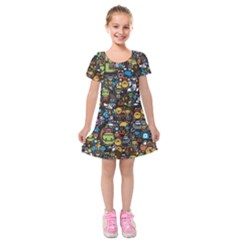 Many Funny Animals Kids  Short Sleeve Velvet Dress by BangZart