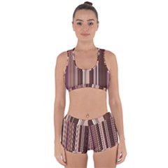 Brown Vertical Stripes Racerback Boyleg Bikini Set by BangZart