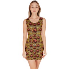 Angels In Gold And Flowers Of Paradise Rocks Sleeveless Bodycon Dress by pepitasart