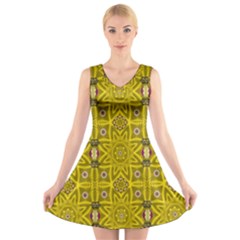 Stars And Flowers In The Forest Of Paradise Love Popart V-neck Sleeveless Skater Dress by pepitasart