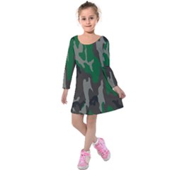 Army Green Camouflage Kids  Long Sleeve Velvet Dress by BangZart