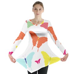 Beautiful Colorful Polka Dot Butterflies Clipart Long Sleeve Tunic  by BangZart