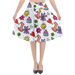 Cute Doodle Wallpaper Pattern Flared Midi Skirt by BangZart