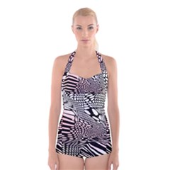 Abstract Fauna Pattern When Zebra And Giraffe Melt Together Boyleg Halter Swimsuit  by BangZart