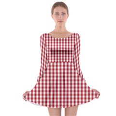 Usa Flag Red Blood Large Gingham Check Long Sleeve Skater Dress by PodArtist