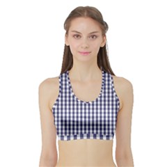 Usa Flag Blue Large Gingham Check Plaid  Sports Bra With Border by PodArtist